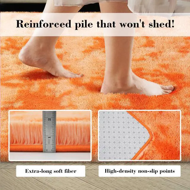 Alt view image 4 of 5 - Mottled Orange 3x5 Rugs for Bedroom, Fluffy Rug Small Carpet Bedside Rug