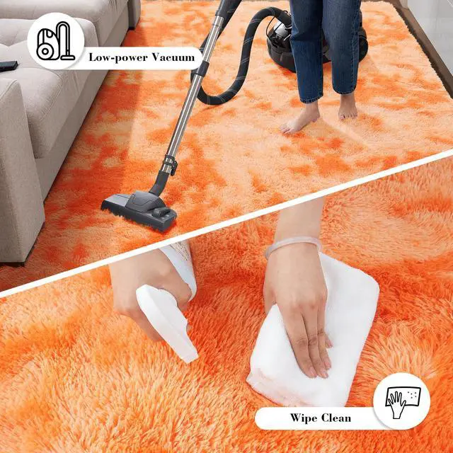 Alt view image 5 of 5 - Mottled Orange 3x5 Rugs for Bedroom, Fluffy Rug Small Carpet Bedside Rug