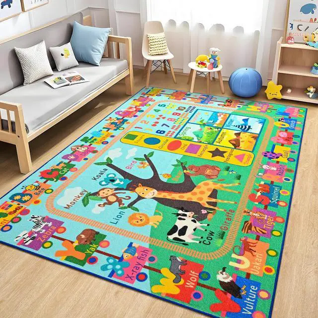 Main image of Kids Rug for Playroom, 3x5 ABC Educational Carpet for Classroom, Fun Alphabet Area Rugs for Learn Numbers Season Animal Weather and Shapes Playmat for Girls Boys Room Nursery Decor