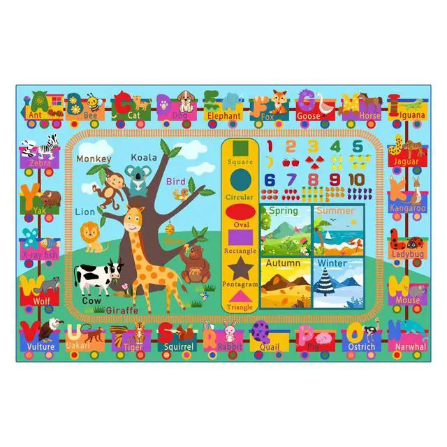 Alt view image 2 of 7 - Kids Rug for Playroom, 3x5 ABC Educational Carpet for Classroom, Fun Alphabet Area Rugs for Learn Numbers Season Animal Weather and Shapes Playmat for Girls Boys Room Nursery Decor