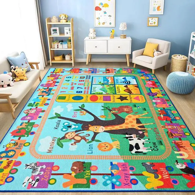 Alt view image 3 of 7 - Kids Rug for Playroom, 3x5 ABC Educational Carpet for Classroom, Fun Alphabet Area Rugs for Learn Numbers Season Animal Weather and Shapes Playmat for Girls Boys Room Nursery Decor
