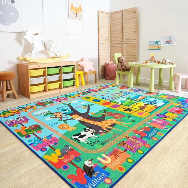 Alt view image 7 of 7 - Kids Rug for Playroom, 3x5 ABC Educational Carpet for Classroom, Fun Alphabet Area Rugs for Learn Numbers Season Animal Weather and Shapes Playmat for Girls Boys Room Nursery Decor