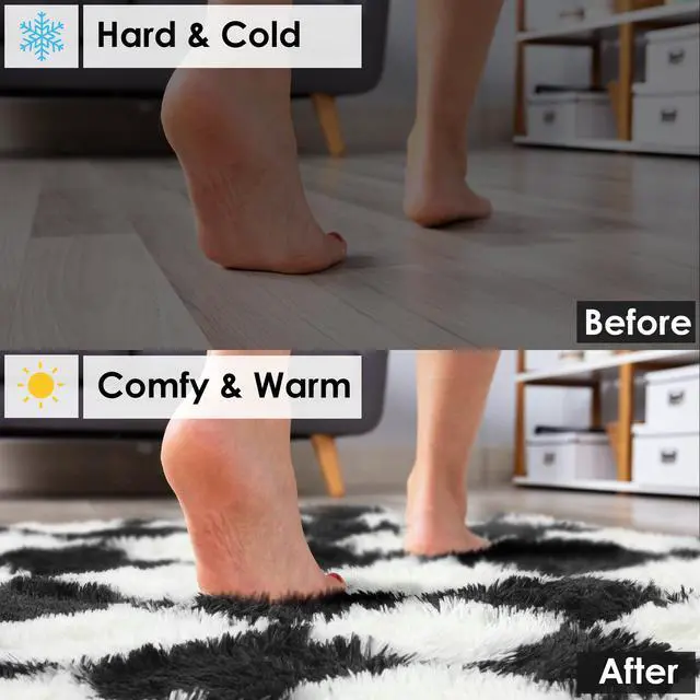 Alt view image 6 of 7 - Black and White Fluffy Soft Checkered Rug Fuzzy Shag Shaggy Carpet, Indoor Plush Floor Rugs for Kids Boys Girls Teen Dorm Nursery Home Decor Aesthetic