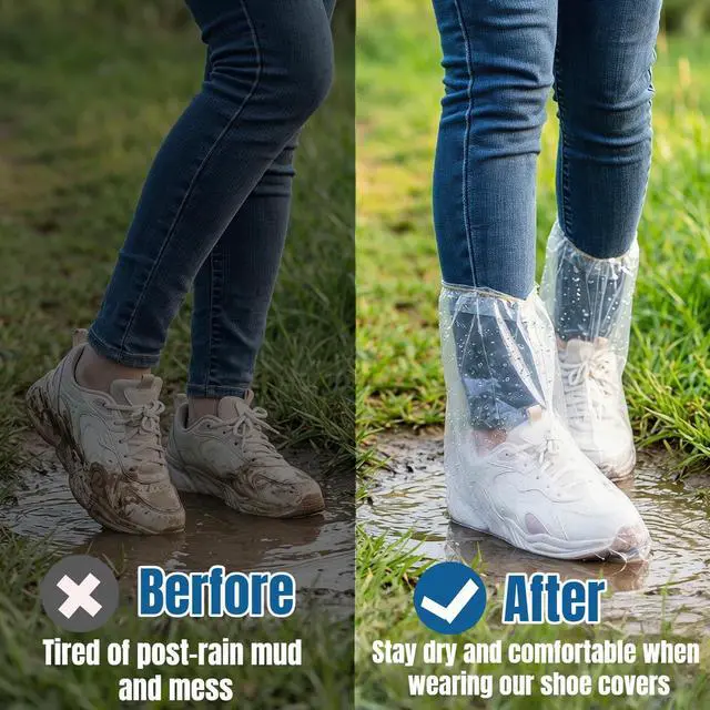 Alt view image 5 of 7 - 16 PCS Waterproof Shoe Covers for Rain With Non-Slip Thickened PE Material, Plastic Rain Boot Covers for Rainy or Snowy Days, Clear Shoe Ponchos for Men and Women