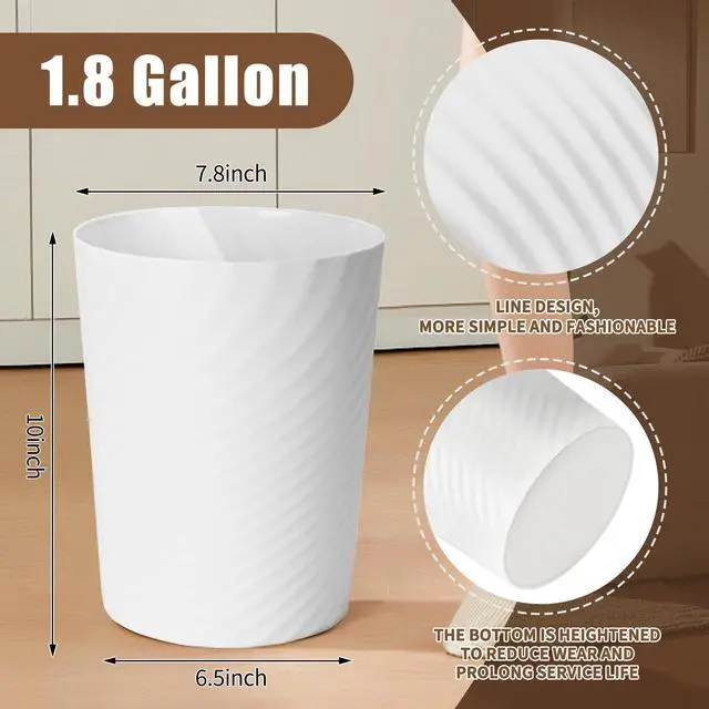 Alt view image 2 of 7 - Trash Can - Small Waste basketbin - 1.8 Gallon- for Office,Home,Bathroom,Kitchen - White