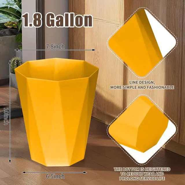 Alt view image 2 of 7 - Plastic Trash Can - Waste basketbin for Office,Home,Bathroom,Kitchen - 1.8 Gallon - Yellow