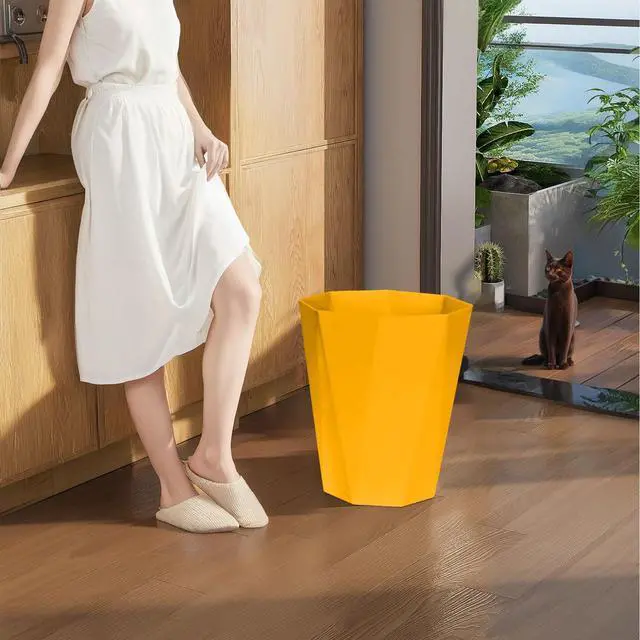Alt view image 5 of 7 - Plastic Trash Can - Waste basketbin for Office,Home,Bathroom,Kitchen - 1.8 Gallon - Yellow
