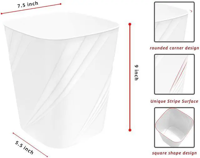 Alt view image 3 of 7 - Small Plastic Trash Can Wastebasket Recycling Bin for Bathroom, Dorm, BedroomHome Office, Garbage Can for Bedroom, Kids Room (1, White)