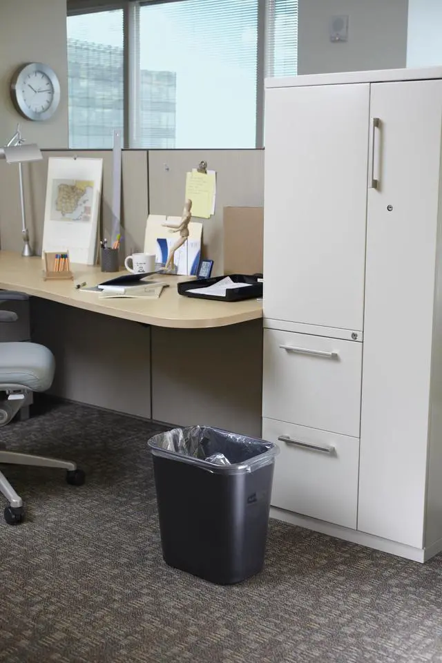 Alt view image 2 of 6 - Resin Wastebasket/Trash Can, 7-Gallon/28-Quart, Gray, Plastic, for Bedroom/Bathroom/Office, Fits Under Desk/Sink/Cabinet
