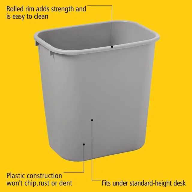 Alt view image 5 of 6 - Resin Wastebasket/Trash Can, 7-Gallon/28-Quart, Gray, Plastic, for Bedroom/Bathroom/Office, Fits Under Desk/Sink/Cabinet