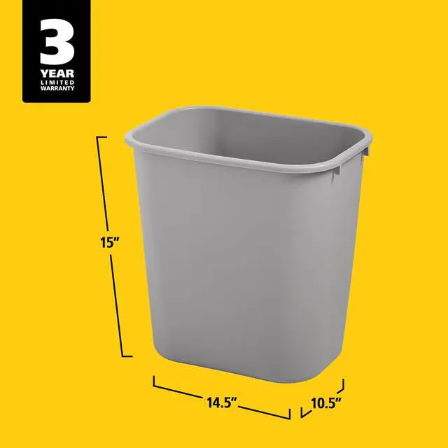 Alt view image 6 of 6 - Resin Wastebasket/Trash Can, 7-Gallon/28-Quart, Gray, Plastic, for Bedroom/Bathroom/Office, Fits Under Desk/Sink/Cabinet
