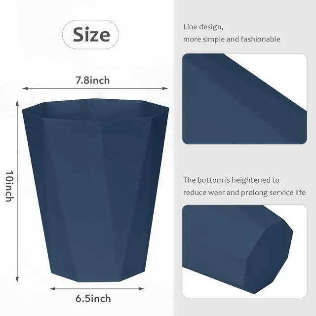 Alt view image 7 of 7 - Grip Small Trash Can - 1.8 Gallon - Blue - Waste Basket - Garbage Bin Bathroom,Kitchen,Office,Dormitory,Camping,Kids Room
