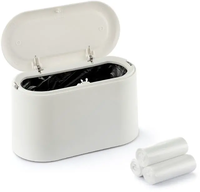 Main image of Mini Trash Can for Desk, Tiny Plastic Countertop Garbage Can with Lid, Easy to use and Keep Desktop Clean for Vanity, Bedside, Bathroom and Kitchen with 3 Rolls Trash Bags