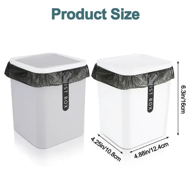 Alt view image 2 of 6 - 2Pcs Mini Trash Can with Lid, Plastic Mini Wastebasket with 5 Roll Trash Bags, Tiny Desktop Waste Garbage Bin for Kitchen Bathroom Office Home Desk Bedroom Vanity Tabletop(White+Grey)
