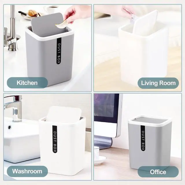 Alt view image 6 of 6 - 2Pcs Mini Trash Can with Lid, Plastic Mini Wastebasket with 5 Roll Trash Bags, Tiny Desktop Waste Garbage Bin for Kitchen Bathroom Office Home Desk Bedroom Vanity Tabletop(White+Grey)