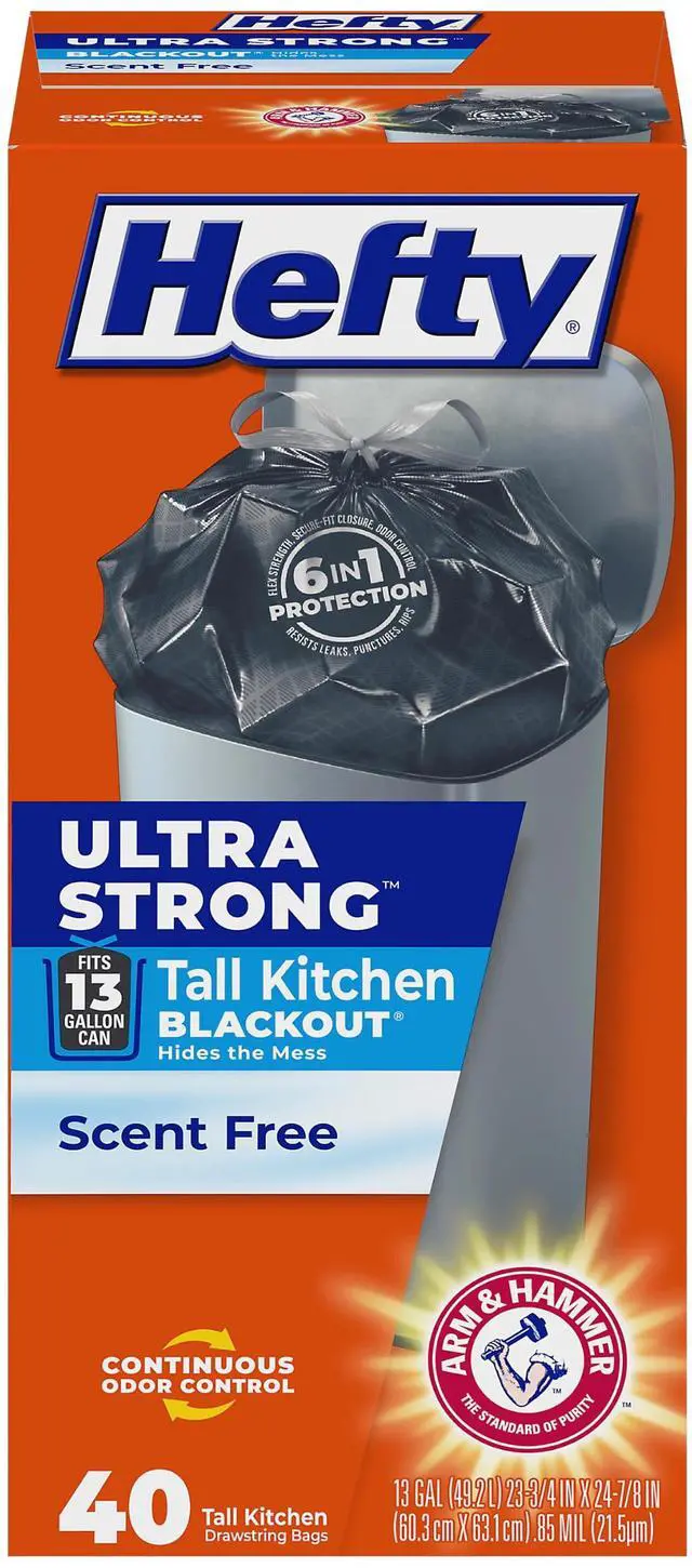 Main image of Ultra Strong 13 Gal Kitchen Trash Bags, Black, Unscented, 40ct