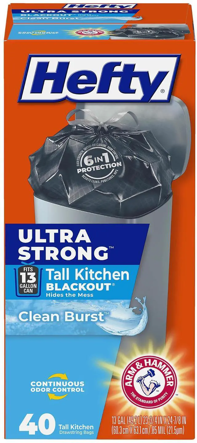 Main image of Ultra Strong 13 Gal Kitchen Trash Bags, Black, Clean Burst, 40ct