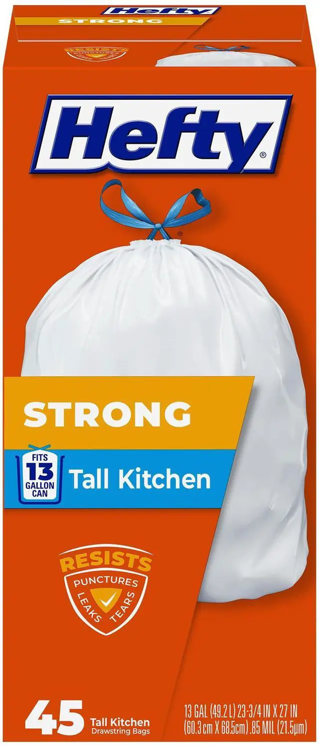 Main image of Strong 13G Tall Kitchen Trash Bags, White, Unscented, 45ct