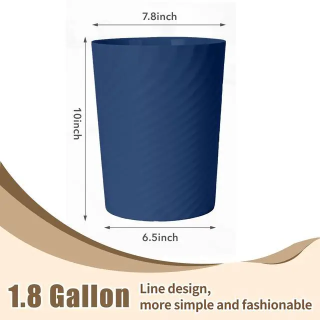 Alt view image 2 of 7 - Small Plastic Trash Can - 1.8 Gallon - Blue - Wastebasket Garbage Can Container - Bathrooms, Laundry Room, Kitchens, Offices