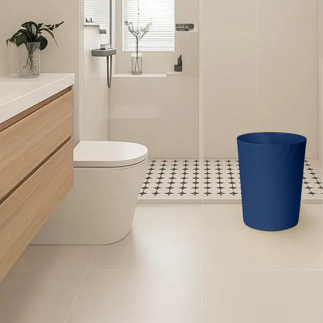 Alt view image 6 of 7 - Small Plastic Trash Can - 1.8 Gallon - Blue - Wastebasket Garbage Can Container - Bathrooms, Laundry Room, Kitchens, Offices