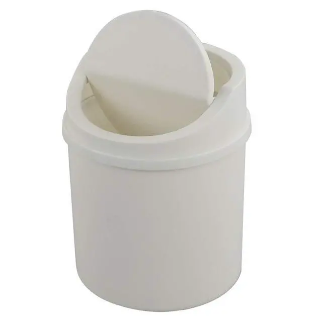 Alt view image 2 of 6 - Tiny Trash Can with Swing Lid, Plastic Desktop Waste Can, White