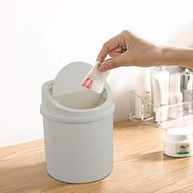 Alt view image 6 of 6 - Tiny Trash Can with Swing Lid, Plastic Desktop Waste Can, White