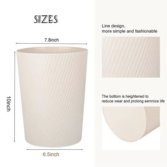Alt view image 2 of 6 - Small Trash Can Wastebasket Garbage Can Container Bins for Bathrooms, Laundry Room, Kitchens, Offices, Kids Rooms, Dorms (Beige)