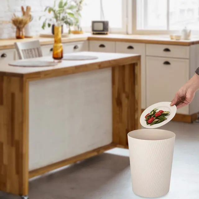 Alt view image 4 of 6 - Small Trash Can Wastebasket Garbage Can Container Bins for Bathrooms, Laundry Room, Kitchens, Offices, Kids Rooms, Dorms (Beige)