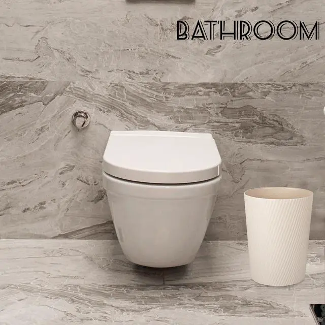 Alt view image 6 of 6 - Small Trash Can Wastebasket Garbage Can Container Bins for Bathrooms, Laundry Room, Kitchens, Offices, Kids Rooms, Dorms (Beige)