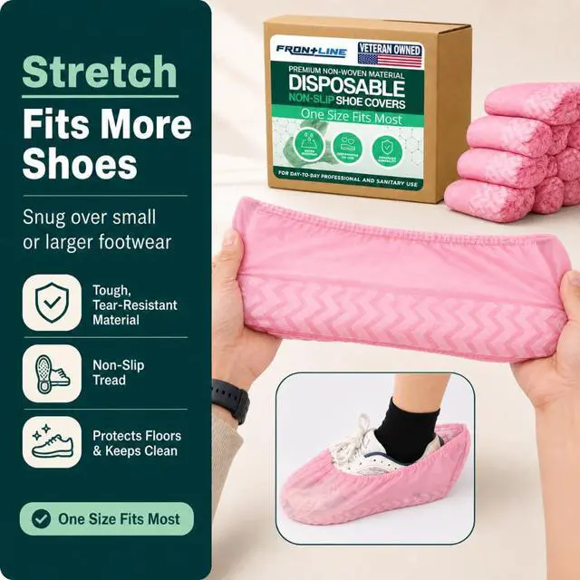 Alt view image 2 of 7 - Non-Slip Shoe Covers Disposable, 100 Pack Pink, One Size Fits Most Booties