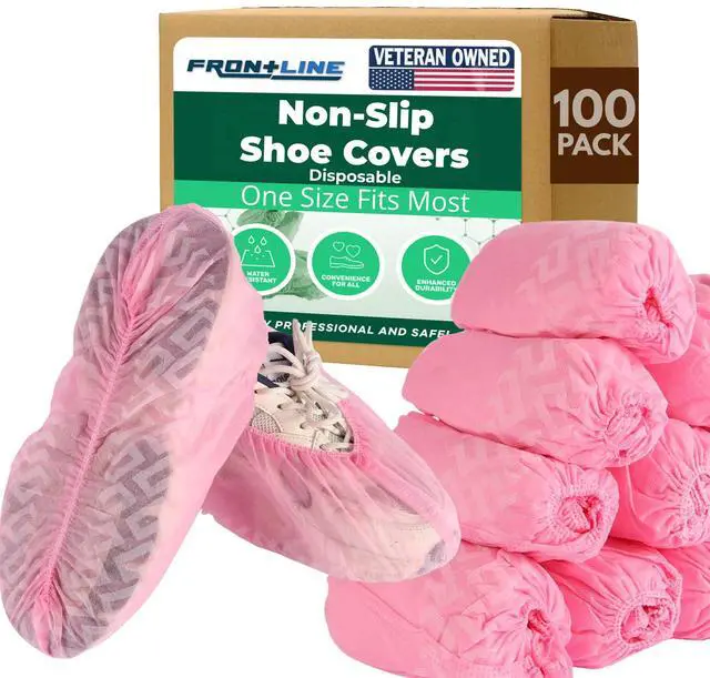 Main image of Non-Slip Shoe Covers Disposable, 100 Pack Pink, One Size Fits Most Booties