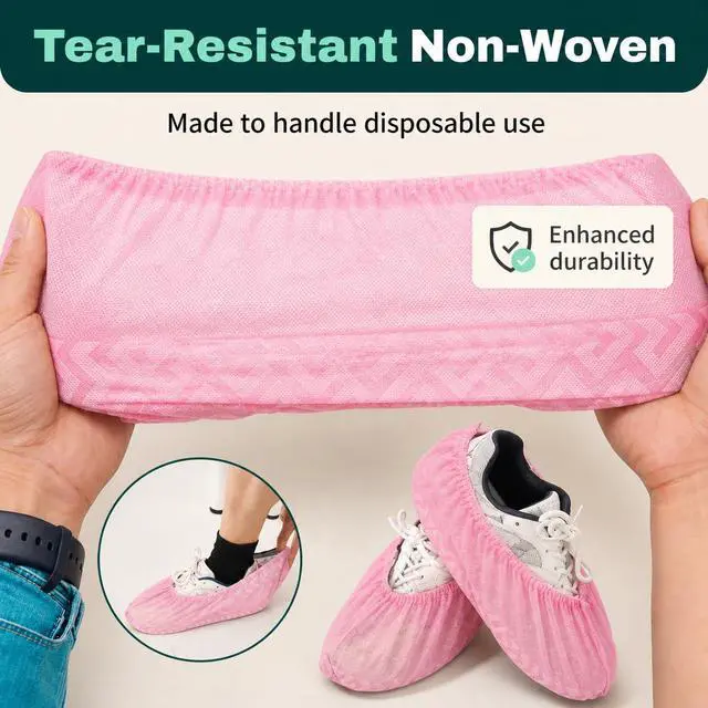 Alt view image 3 of 7 - Non-Slip Shoe Covers Disposable, 100 Pack Pink, One Size Fits Most Booties