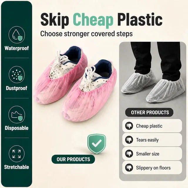 Alt view image 4 of 7 - Non-Slip Shoe Covers Disposable, 100 Pack Pink, One Size Fits Most Booties
