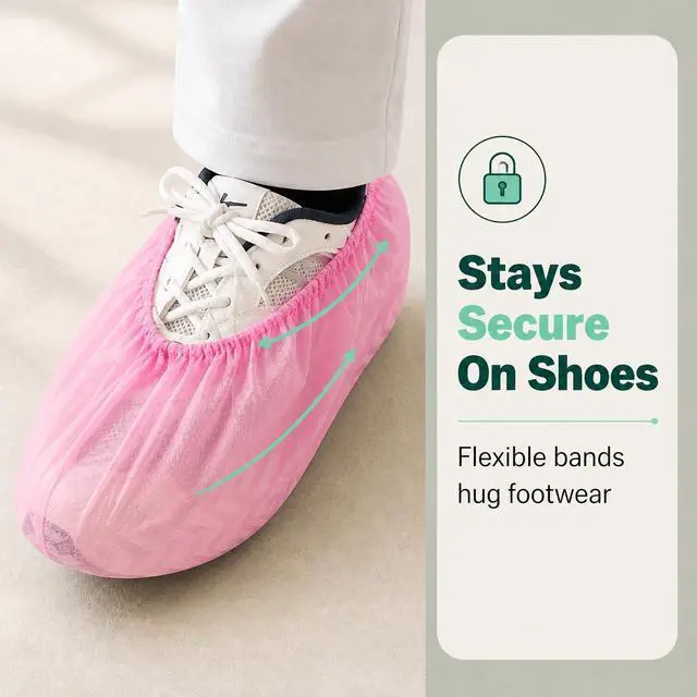 Alt view image 6 of 7 - Non-Slip Shoe Covers Disposable, 100 Pack Pink, One Size Fits Most Booties