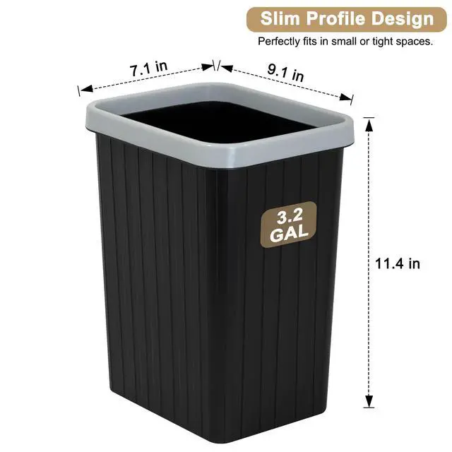 Alt view image 2 of 7 - 3.2 Gallon Plastic Small Trash Can,Rectangular Wastebasket, Waste Basket,Garbage Container for Bathroom, Kitchen, Bedroom, Office, Home, Dorm Room (1, Black)