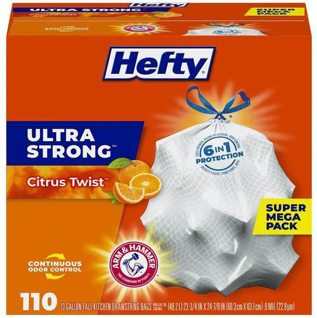 Main image of Ultra Strong 13 Gal Kitchen Trash Bags, White, Citrus Twist, 110ct