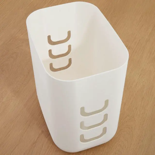 Alt view image 3 of 7 - Luup Trash Can (White) - Reuse Grocery Bags - Plastic Garbage Container for Bathroom, Vanity, Laundry Room, Kitchen, Office, Garage - 2.5 Gallon Wastebasket with Hooks to Secure Trash Bags