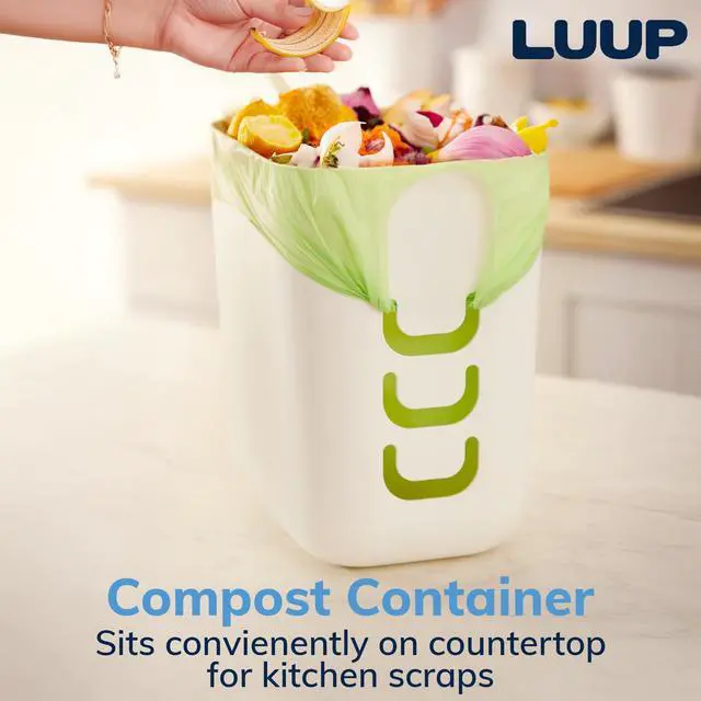 Alt view image 5 of 7 - Luup Trash Can (White) - Reuse Grocery Bags - Plastic Garbage Container for Bathroom, Vanity, Laundry Room, Kitchen, Office, Garage - 2.5 Gallon Wastebasket with Hooks to Secure Trash Bags