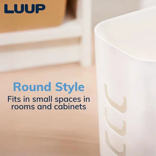 Alt view image 6 of 7 - Luup Trash Can (White) - Reuse Grocery Bags - Plastic Garbage Container for Bathroom, Vanity, Laundry Room, Kitchen, Office, Garage - 2.5 Gallon Wastebasket with Hooks to Secure Trash Bags