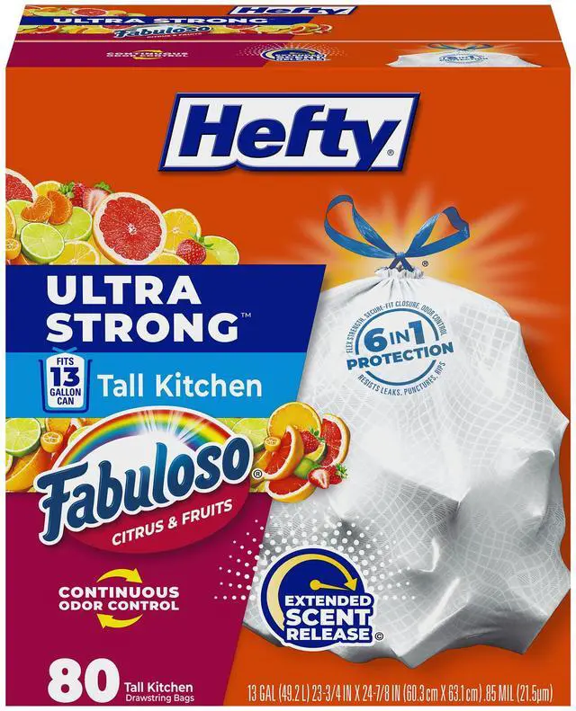 Main image of Ultra Strong 13 Gal Kitchen Trash Bags, White, Fabuloso Citrus, 80ct