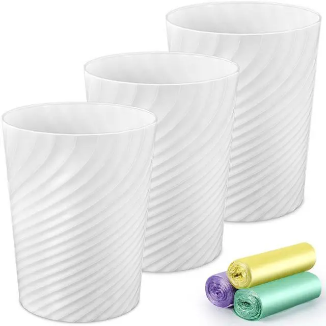 Main image of 3 Pack Bathroom Trash Can, Round Waste Basket, 1.8 Gallons, White