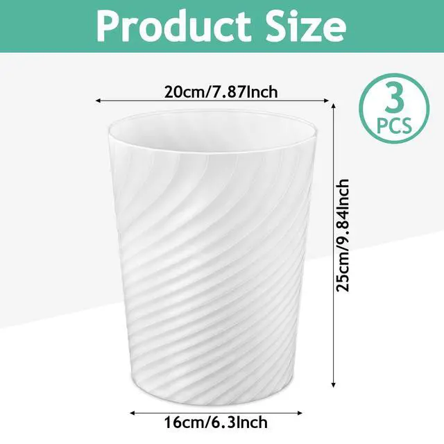 Alt view image 2 of 7 - 3 Pack Bathroom Trash Can, Round Waste Basket, 1.8 Gallons, White