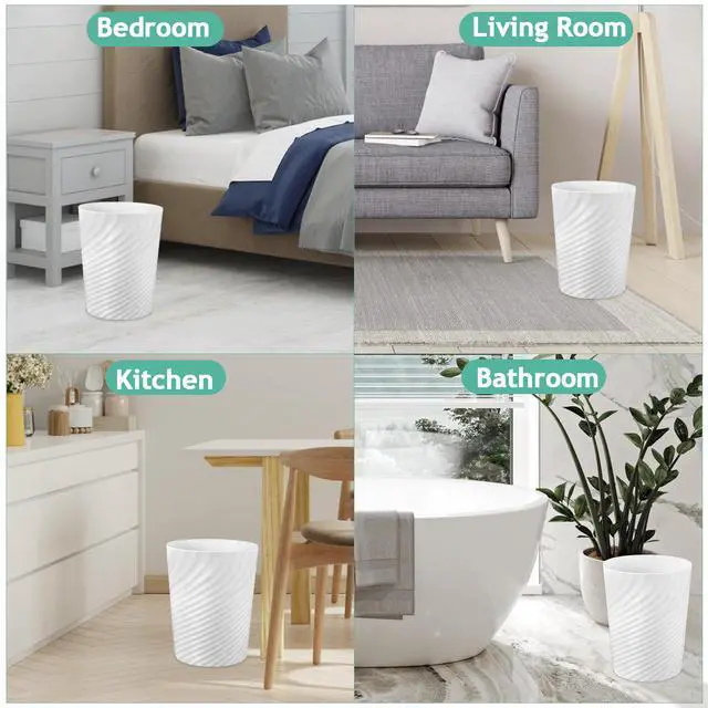 Alt view image 7 of 7 - 3 Pack Bathroom Trash Can, Round Waste Basket, 1.8 Gallons, White