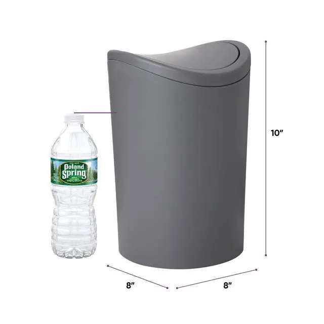 Alt view image 2 of 7 - MIni Bathroom Trash Can with Lid, Modern Grey Mini Waste Bin with Swing Lid (1 1/2 Gallon, 6 Liter) Plastic Garbage Can for Kitchen, Bathroom, Bedroom, Office, Under Desk (1, Grey)