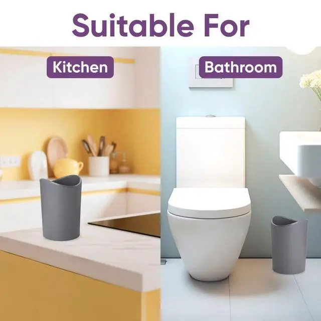 Alt view image 4 of 7 - MIni Bathroom Trash Can with Lid, Modern Grey Mini Waste Bin with Swing Lid (1 1/2 Gallon, 6 Liter) Plastic Garbage Can for Kitchen, Bathroom, Bedroom, Office, Under Desk (1, Grey)