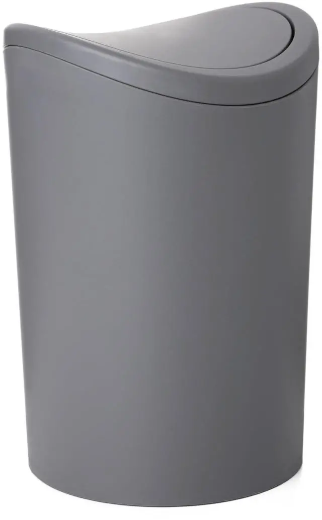 Main image of MIni Bathroom Trash Can with Lid, Modern Grey Mini Waste Bin with Swing Lid (1 1/2 Gallon, 6 Liter) Plastic Garbage Can for Kitchen, Bathroom, Bedroom, Office, Under Desk (1, Grey)