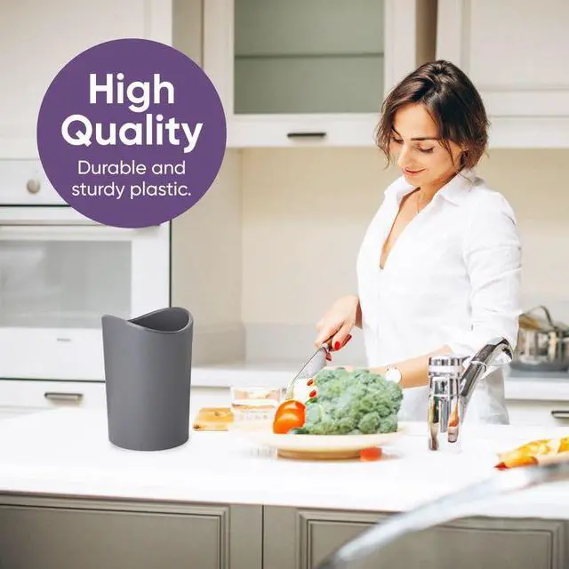 Alt view image 5 of 7 - MIni Bathroom Trash Can with Lid, Modern Grey Mini Waste Bin with Swing Lid (1 1/2 Gallon, 6 Liter) Plastic Garbage Can for Kitchen, Bathroom, Bedroom, Office, Under Desk (1, Grey)