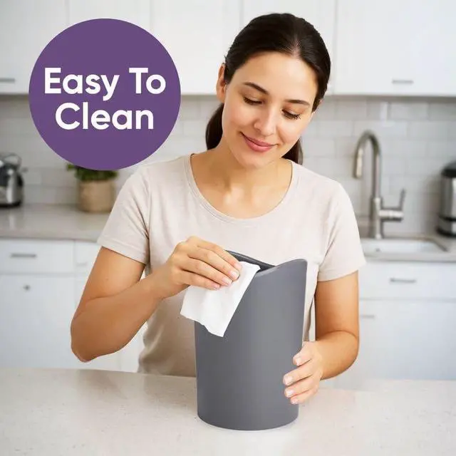 Alt view image 7 of 7 - MIni Bathroom Trash Can with Lid, Modern Grey Mini Waste Bin with Swing Lid (1 1/2 Gallon, 6 Liter) Plastic Garbage Can for Kitchen, Bathroom, Bedroom, Office, Under Desk (1, Grey)