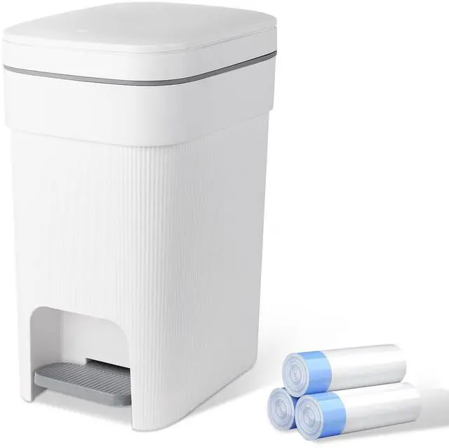 Main image of Small Bathroom Trash Can with Lid Slim Step Garbage Can 2.6 Gallon White