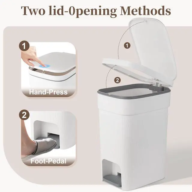 Alt view image 2 of 7 - Small Bathroom Trash Can with Lid Slim Step Garbage Can 2.6 Gallon White